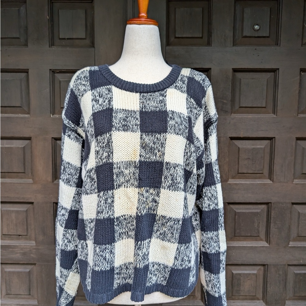 Chunky Checkered Crew Neck Sweater